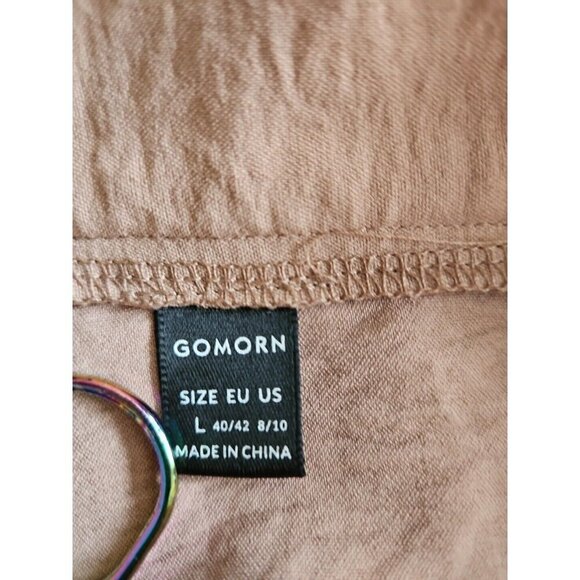 Gomorn Pants Womens L US 8/10 Beige Neutral Zip Pockets Wide Leg Dress Stretch - Picture 8 of 14